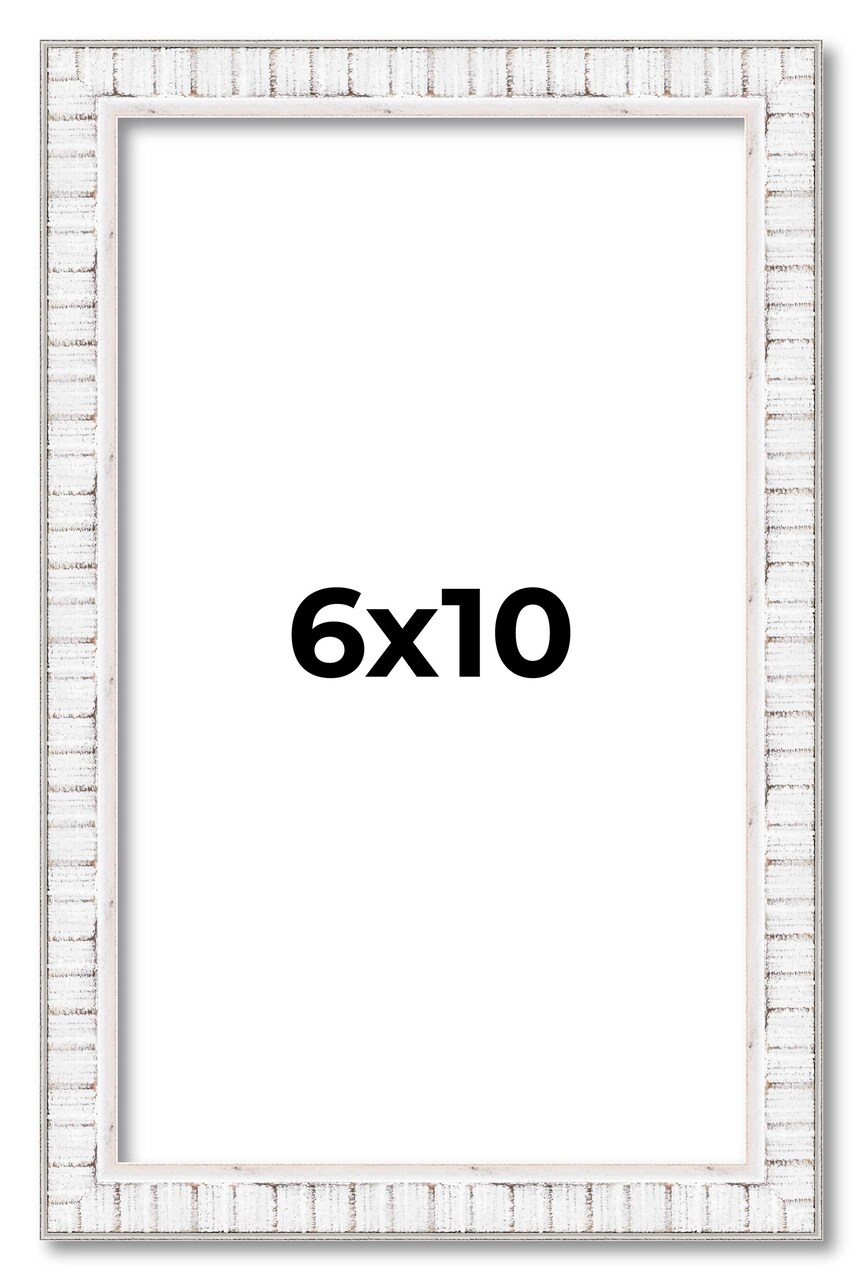 Photo Size Textured White Picture Frame - UV Acrylic, Foam Board Backing, Hanging Hardware